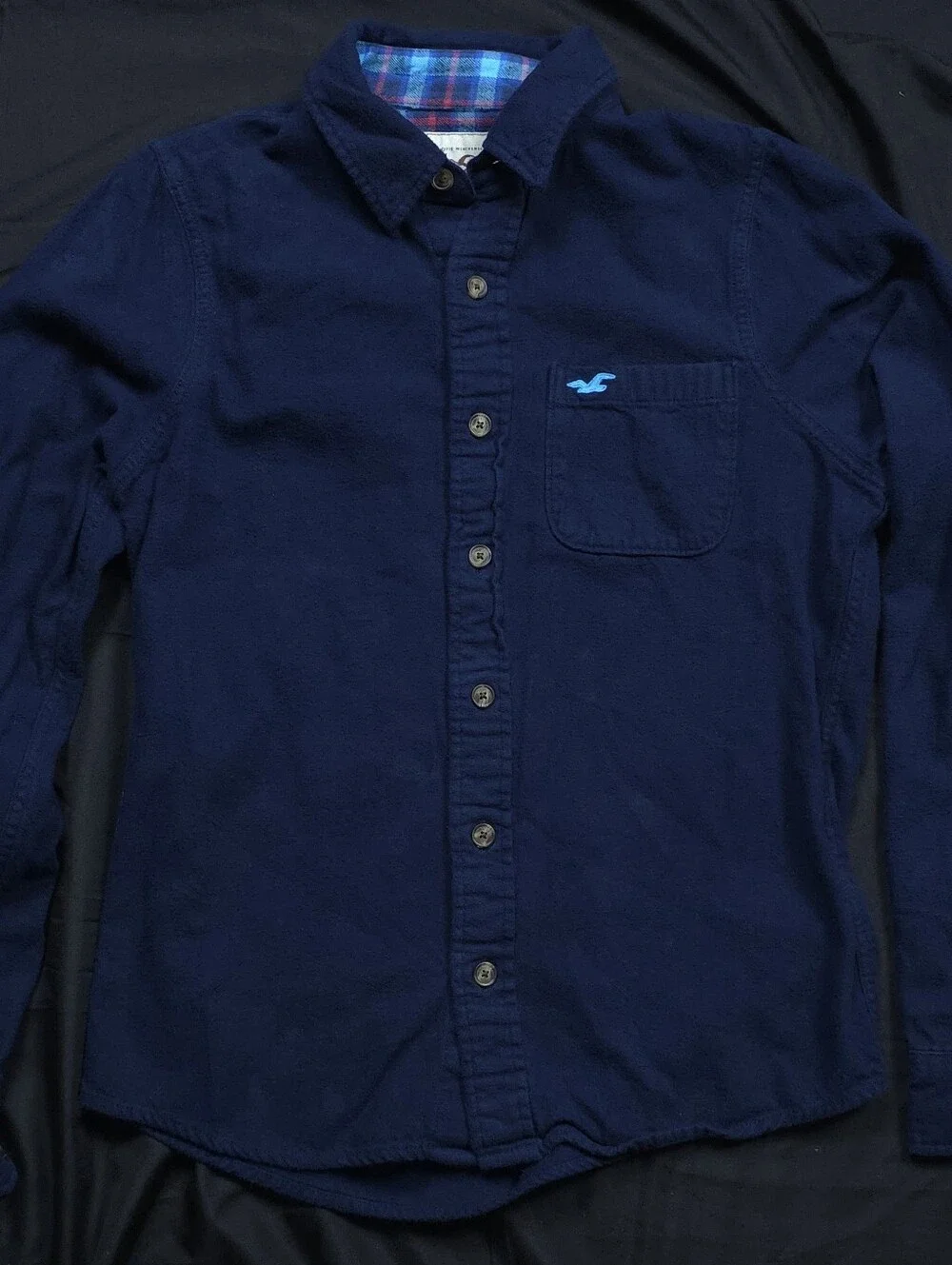 Hollister Mens M Navy Blue Flannel Lined Button Down Shirt Jacket Shacket
